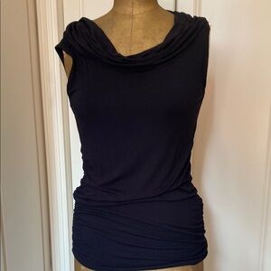 T Tahari Asymmetrical Black Ruched Tank Top